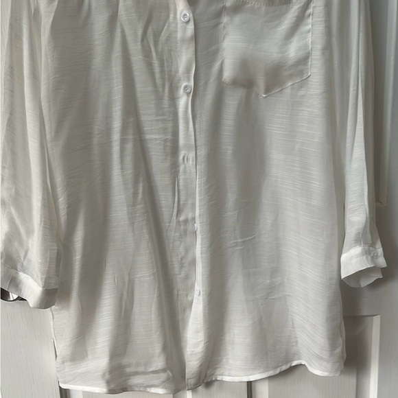Breezy Lane white semi sheer long sleeve button up cover up shirt size medium - Picture 4 of 13